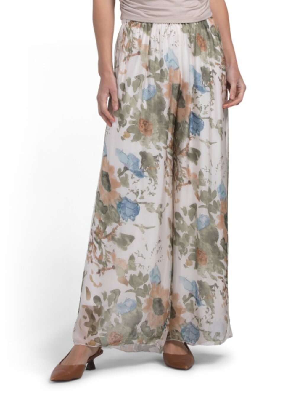 GIUSY Made In Italy Floral Wide Leg Pants
